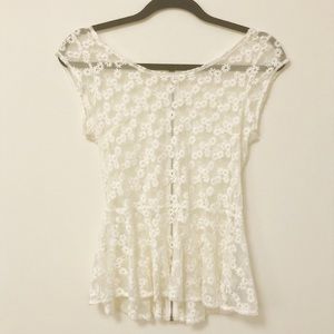 Off White Lace peplum floral see through top